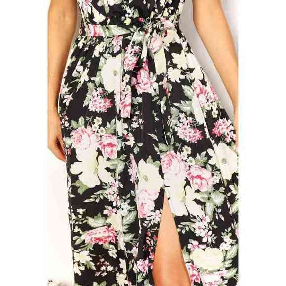 Double Take Floral Flutter Sleeve Tie-Waist Split Dress - Picture 6 of 6